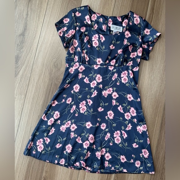 Vintage 1990s Navy & Pink Floral Mini Dress - Picture 3 of 13